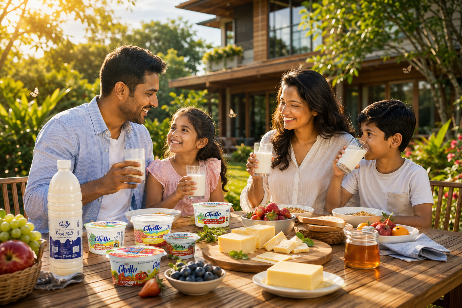 Family enjoying Chello dairy products